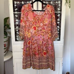 Umgee Floral Dress in Pink and Brown